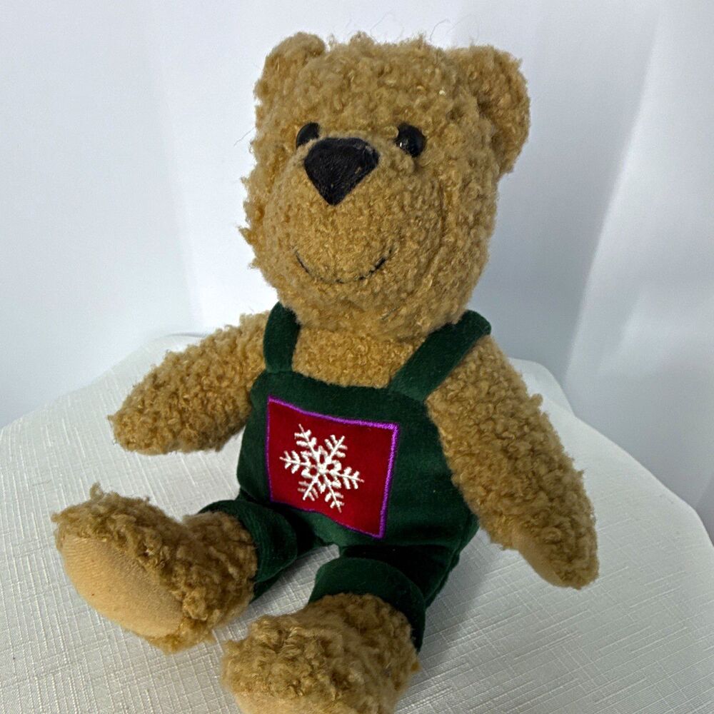 Vintage Hallmark Kiss Kiss Mistletoe Bear 9" Plush Christmas Teddy in Overalls